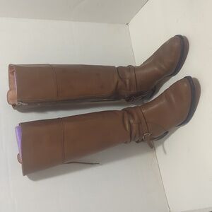 Corso Como Women's 7 Brown Leather Equestrian Rear Lace Up Zip Knee Boots